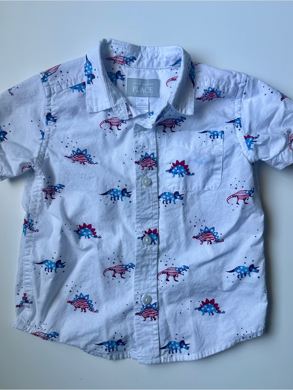 The Children’s Place Patriotic American Dinosaurs White Button Down Shirt 2T